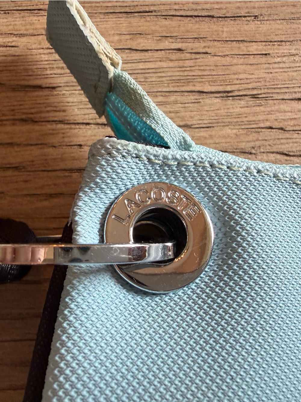 Early 2000s Lacoste Vintage “Baguette” Baby Blue Shoulder Bag with Black Strap - Picture 3 of 9